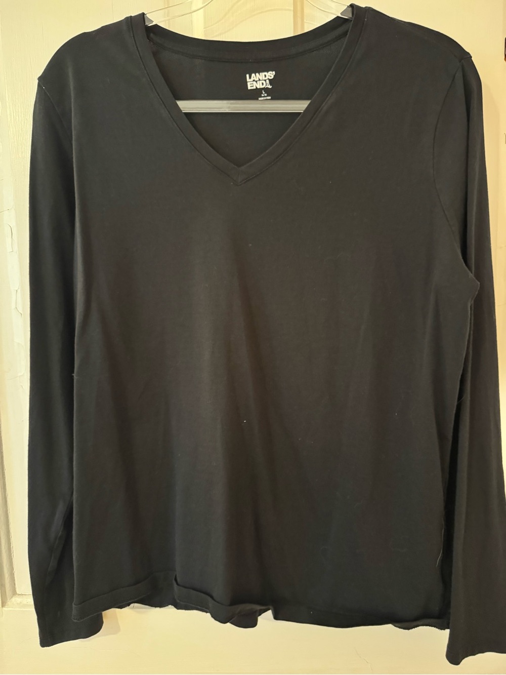 Lands' End Black V-Neck Long Sleeve Tee